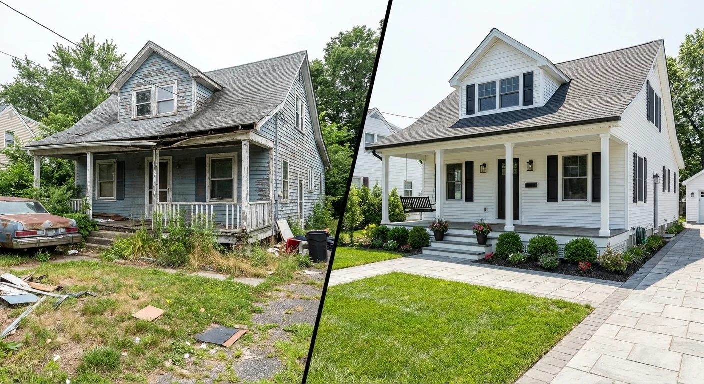 Long Island property renovation showing before and after results with Ultra Short-Term bridge loan financing