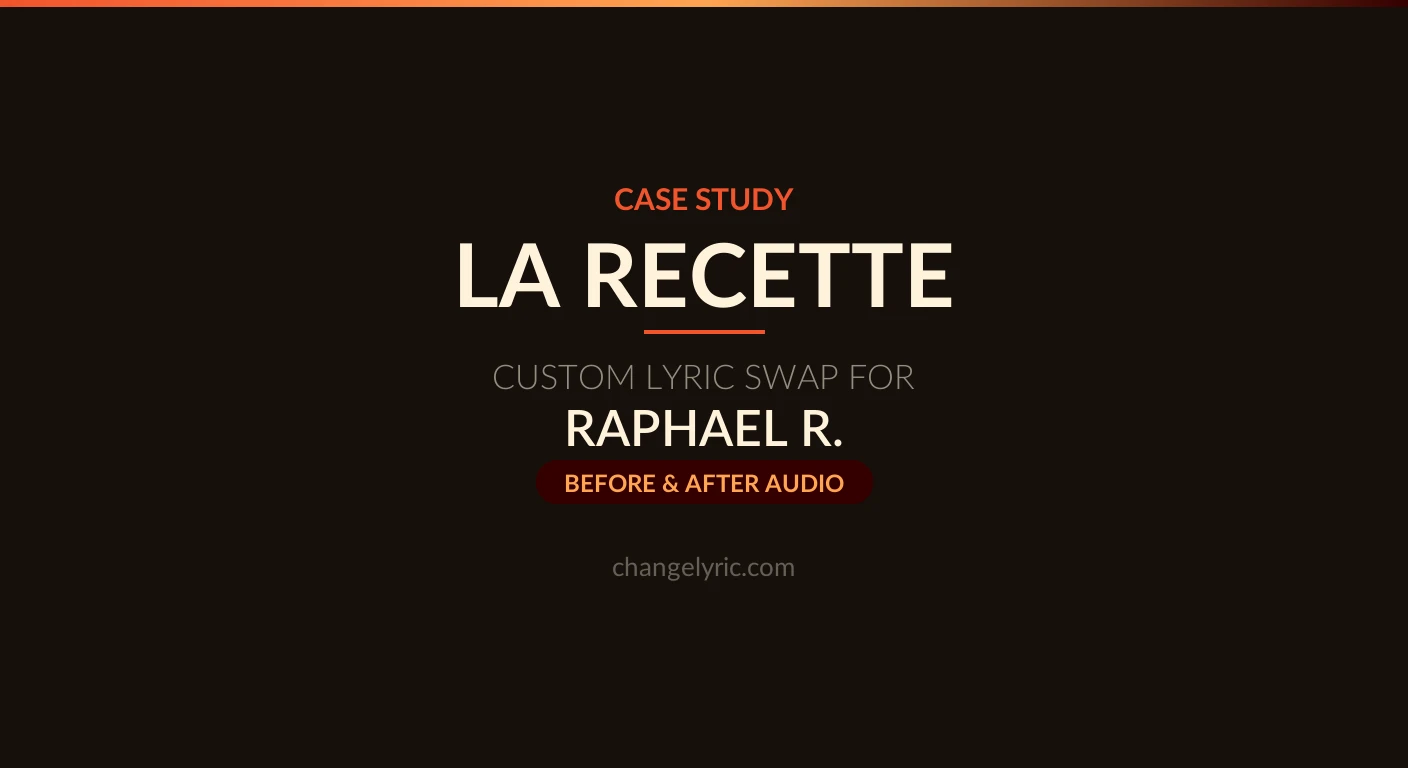 La Recette rewritten as a custom toast for a couple Custom lyric swap case study - La Recette by Jeck and Carla