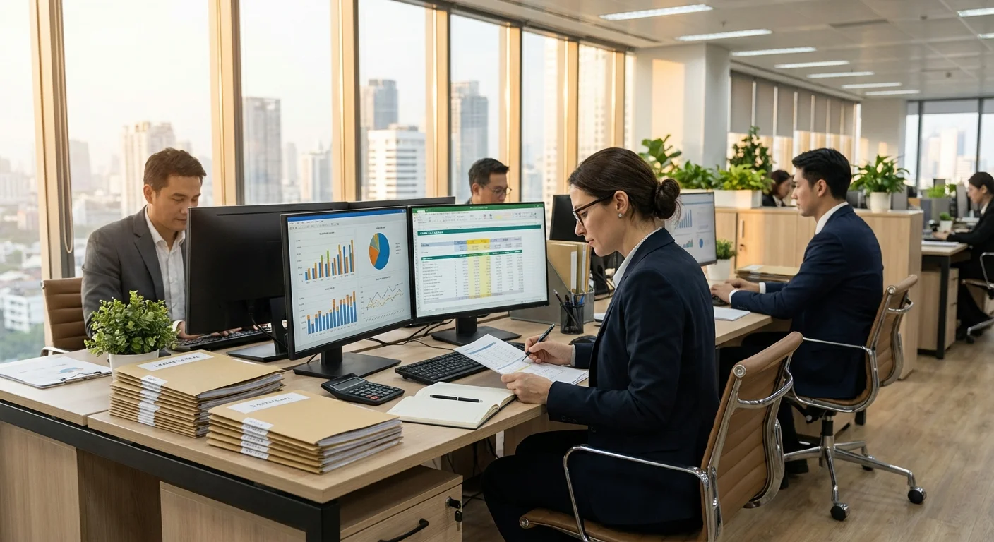 Professional lending office team processing loans and reviewing files