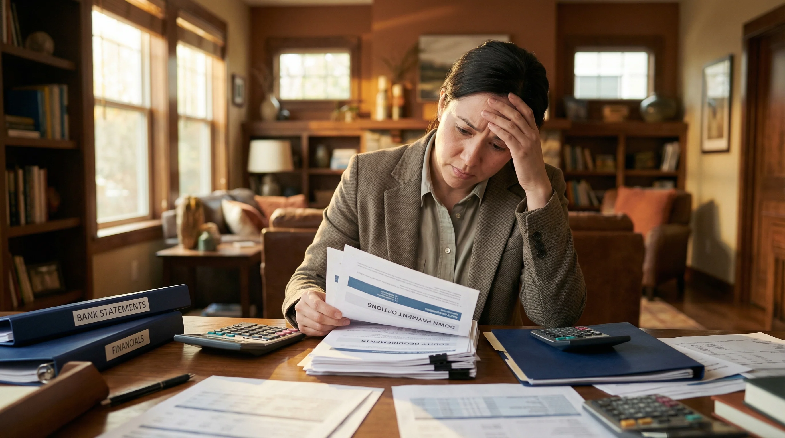 Real estate investor reviewing down payment requirements and equity calculations