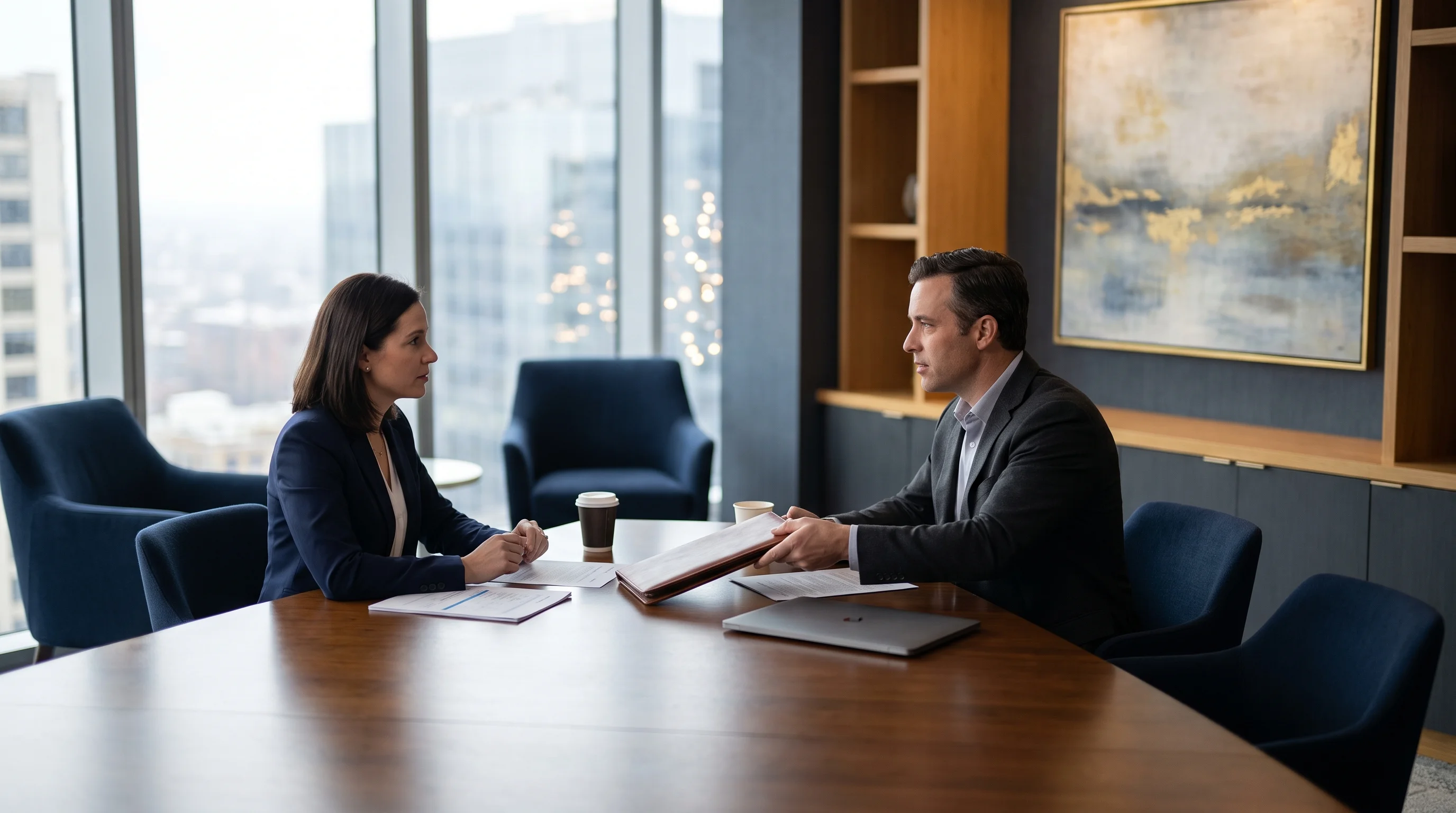 Business professionals discussing private capital investment